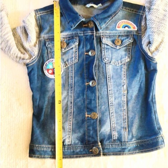 Mudd Girls Denim Jean Sweater Arm Multi Patch Girls Jacket Size 14 - Picture 3 of 7